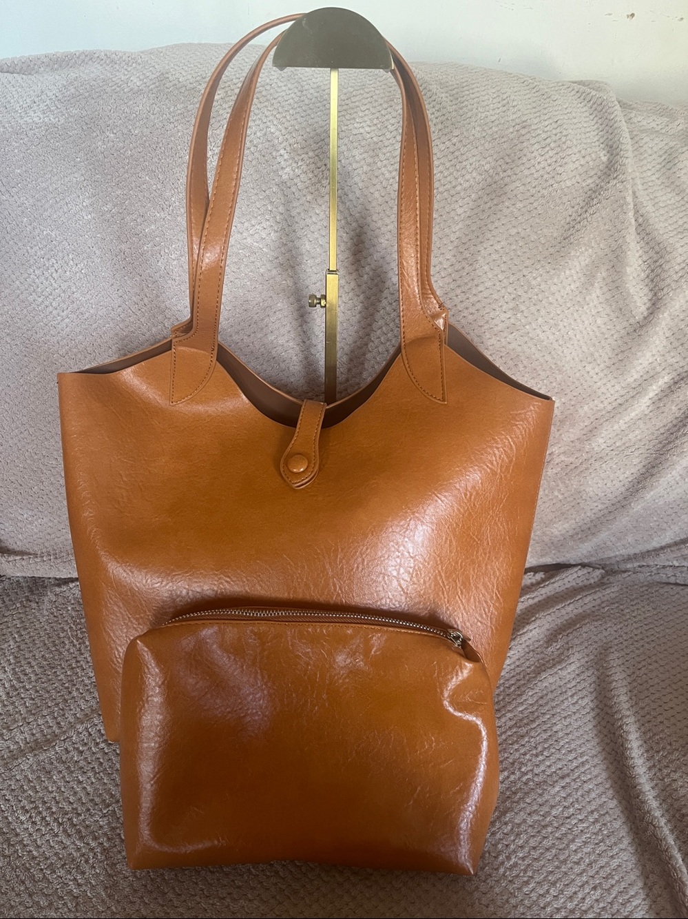 Leather Rust Colored Handbag with Matching Pouch